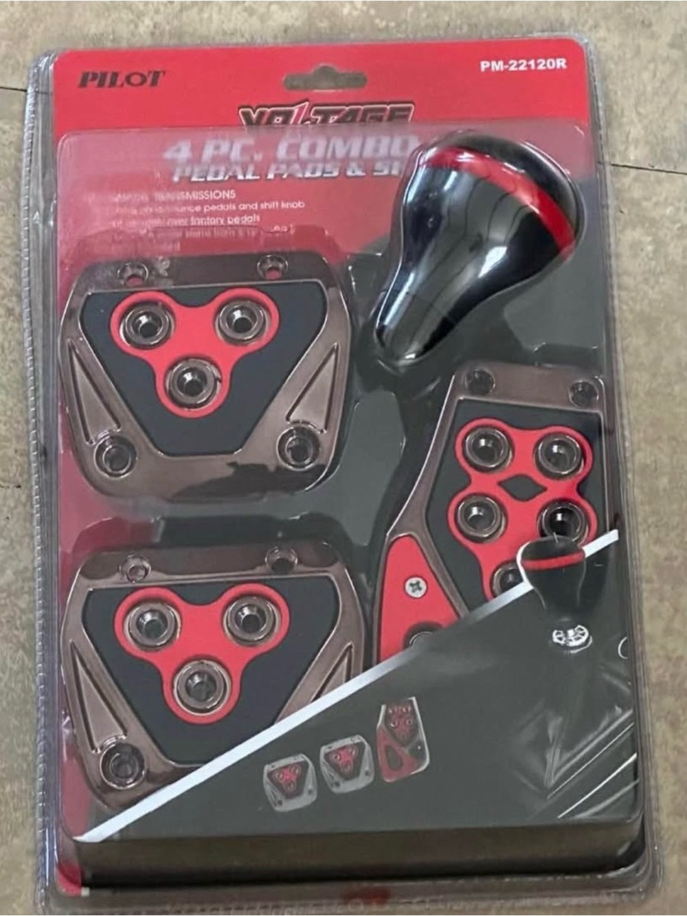 PILOT Voltage 4-Piece Red & Black Pedal Pad and Shift Knob Set